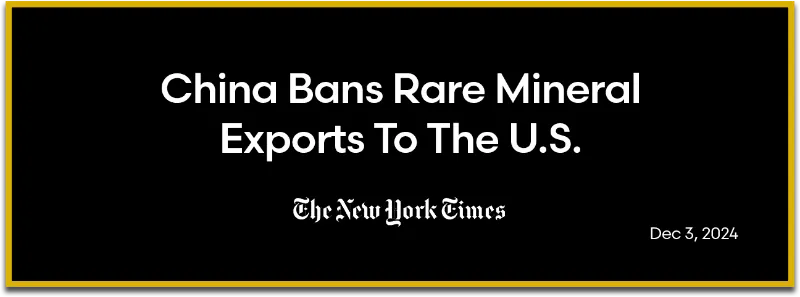 New York Times: China Bans Rare Mineral Exports to the U.S.