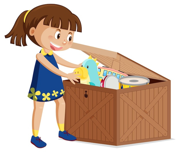 Premium Vector | A girl putting her toy into the box