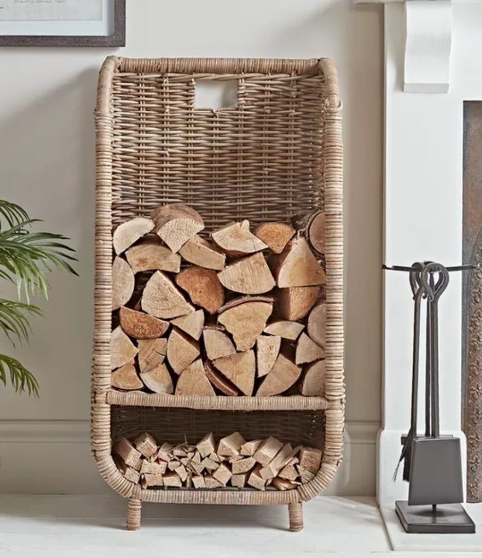 a rattan trolley with high back and sides allow you to stack a good supply of firewood