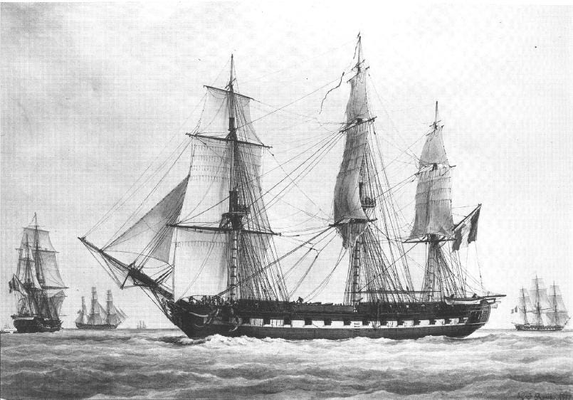 A large ship in the water with USS Constitution in the background

Description automatically generated