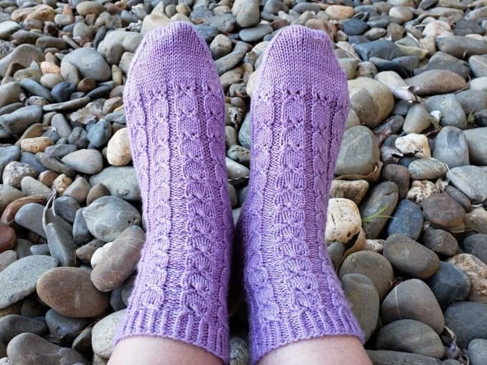 My Fairy Maiden Socks complete in purple merino/silk yarn