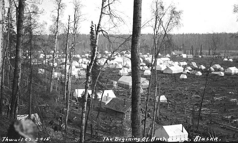 Tent city on the banks of Ship Creek, that would become, Anchorage, Alaska.
