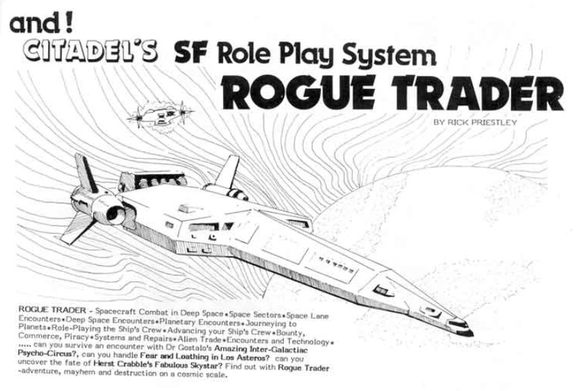 An advert for a game called Rogue Trader showing a spaceship.