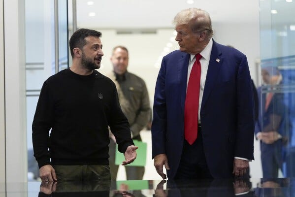 President Donald Trump meets with Ukraine's President Volodymyr Zelenskyy at Trump Tower, Sept. 27, 2024, in New York. (AP Photo/Julia Demaree Nikhinson, File)