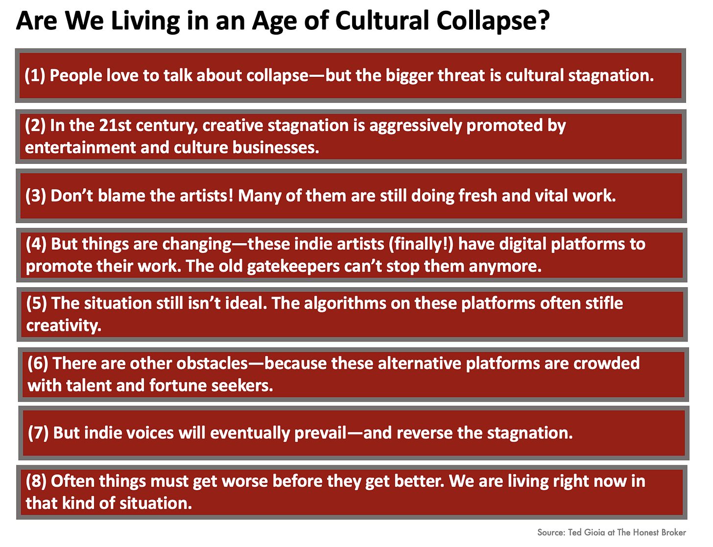 Summary of my 8 points on cultural decline