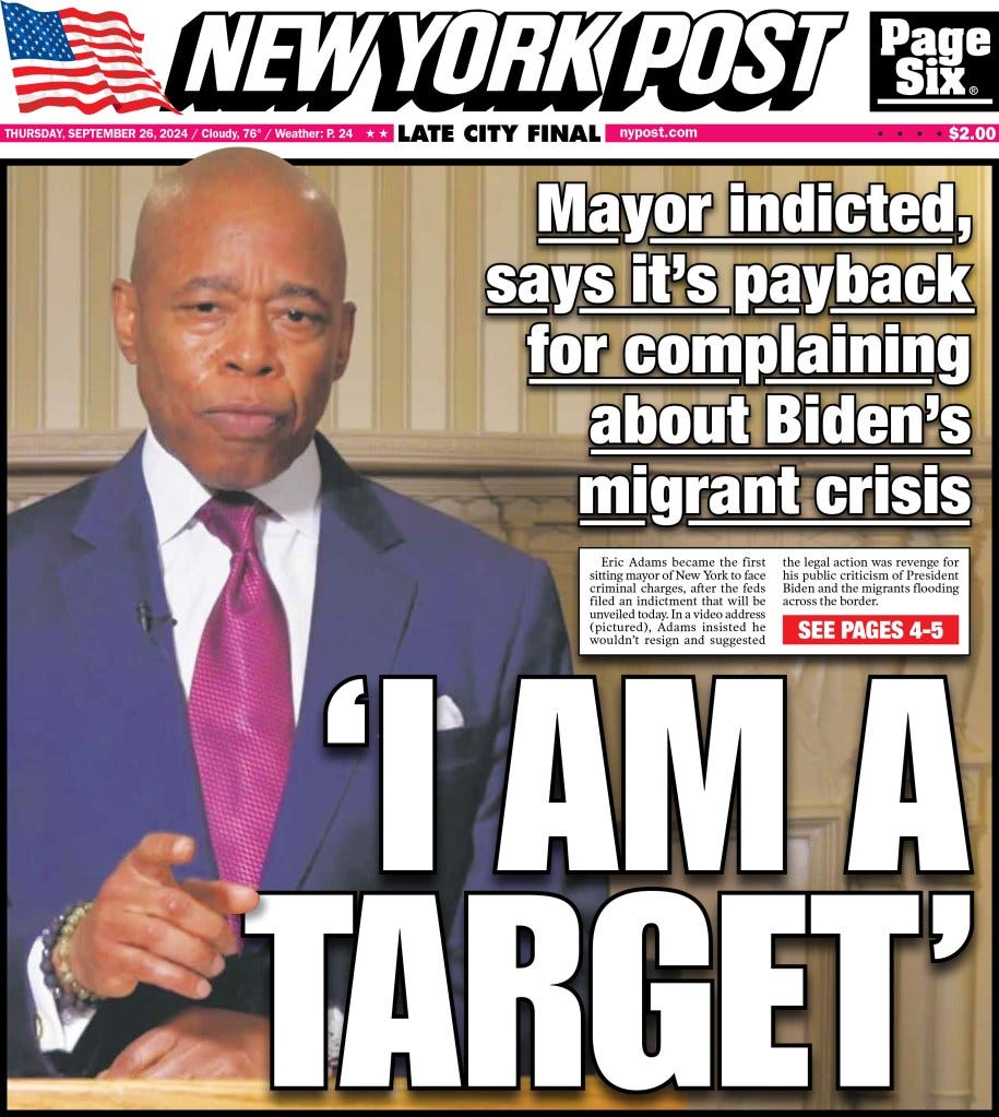 New York Post front cover on Sept. 25, 2024.