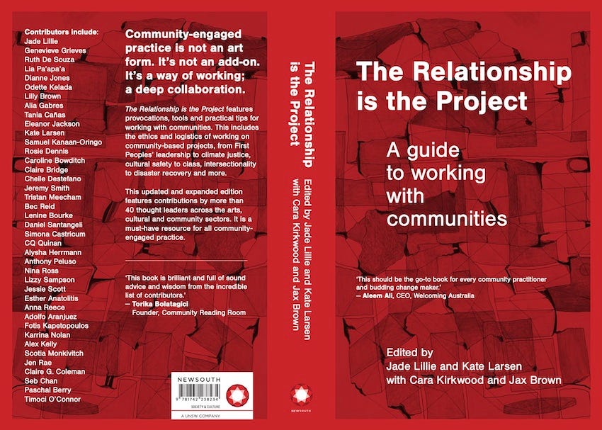 Front and back cover of The Relationship is the Project: a guide to working with communities