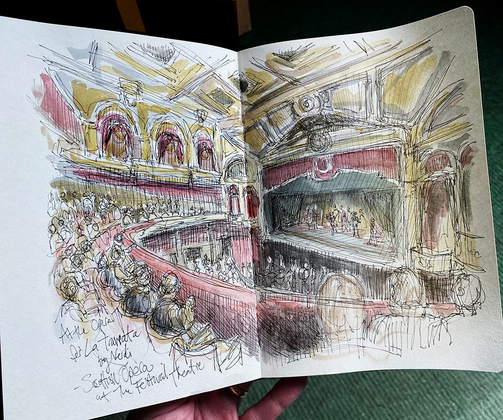 My sketch from the opera in my sketchbook