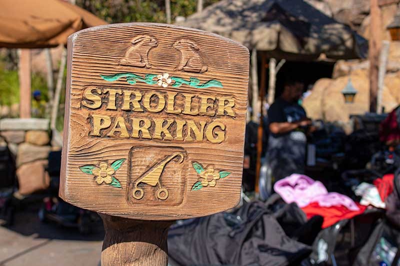 A sign for stroller parking at Disney Land