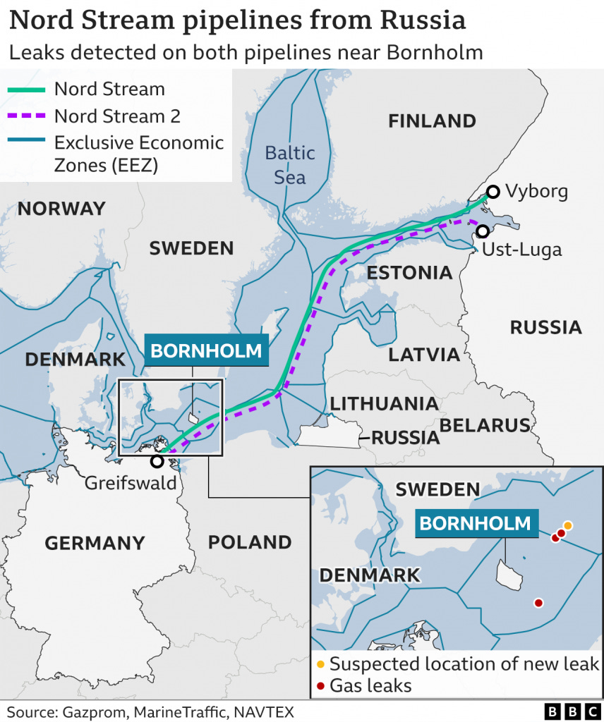 Nord Stream pipeline sabotage map
