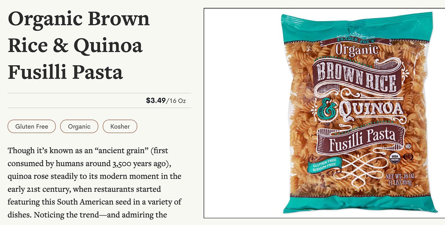 brown rice and quinoa pasta from trader joes