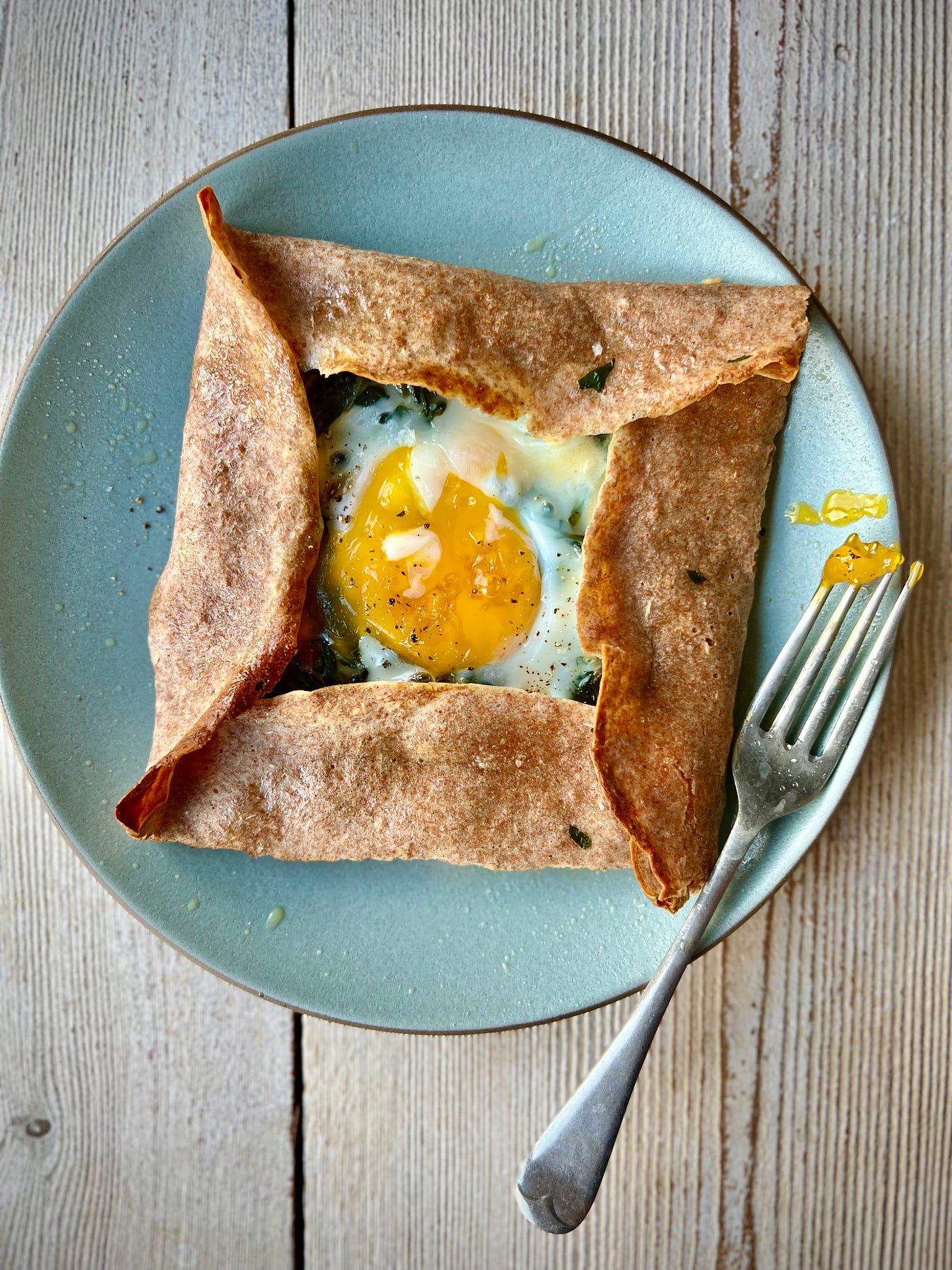 chard and egg crepe