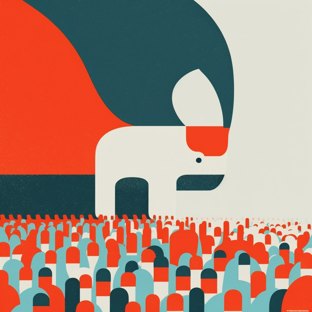 political party rally, 1970's minimalist illustration