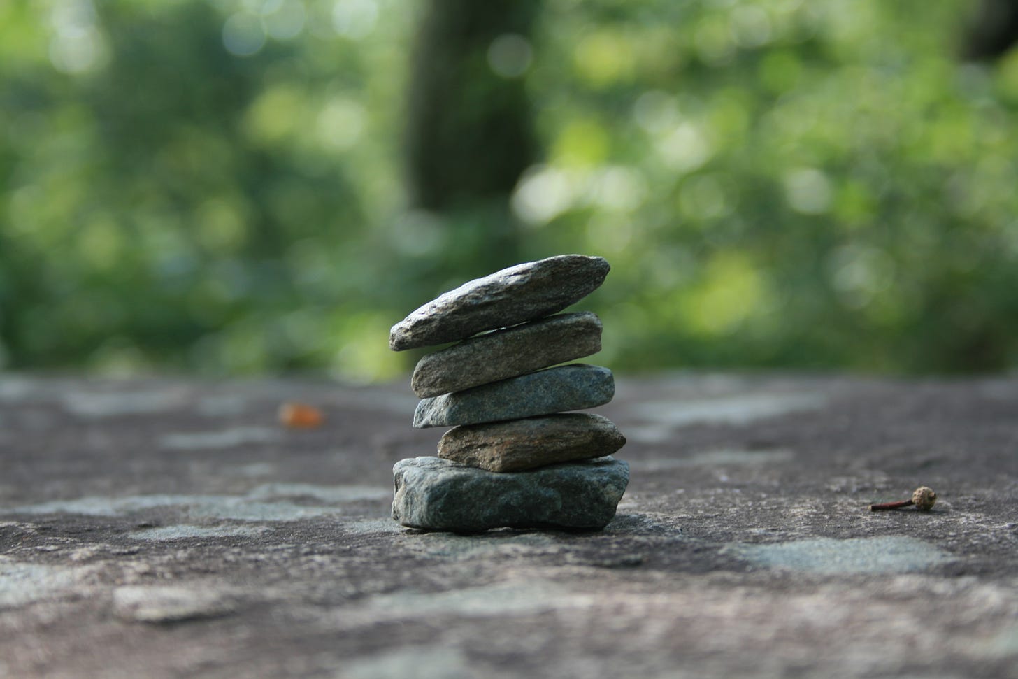 Pebbles stacked in meditative way.