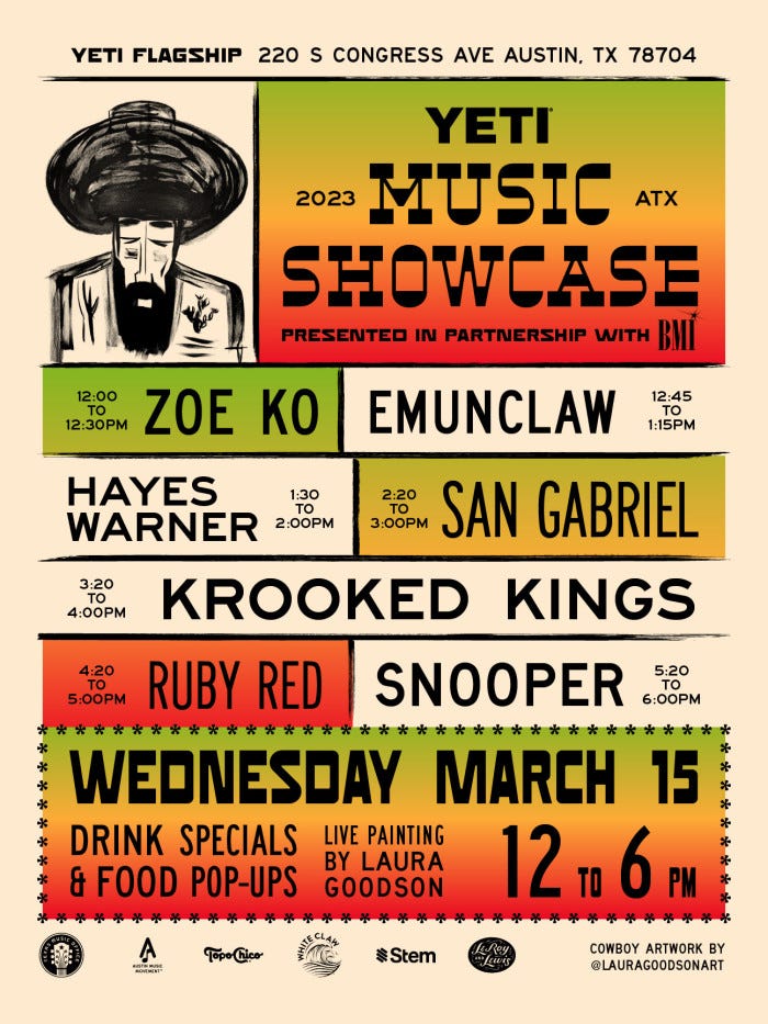 Yeti Music Showcase @ SXSW: Austin, TX: March 15, 2023 | Calendar | BMI.com