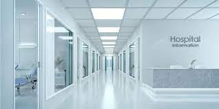 Premium Photo | Empty corridor in modern hospital with information counter  and hospital bed in rooms