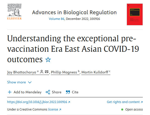 academic paper from jay bhattacharya, phillips magness, and martin kulldorff: "Understanding the exceptional pre-vaccination Era East Asian COVID-19 outcomes"