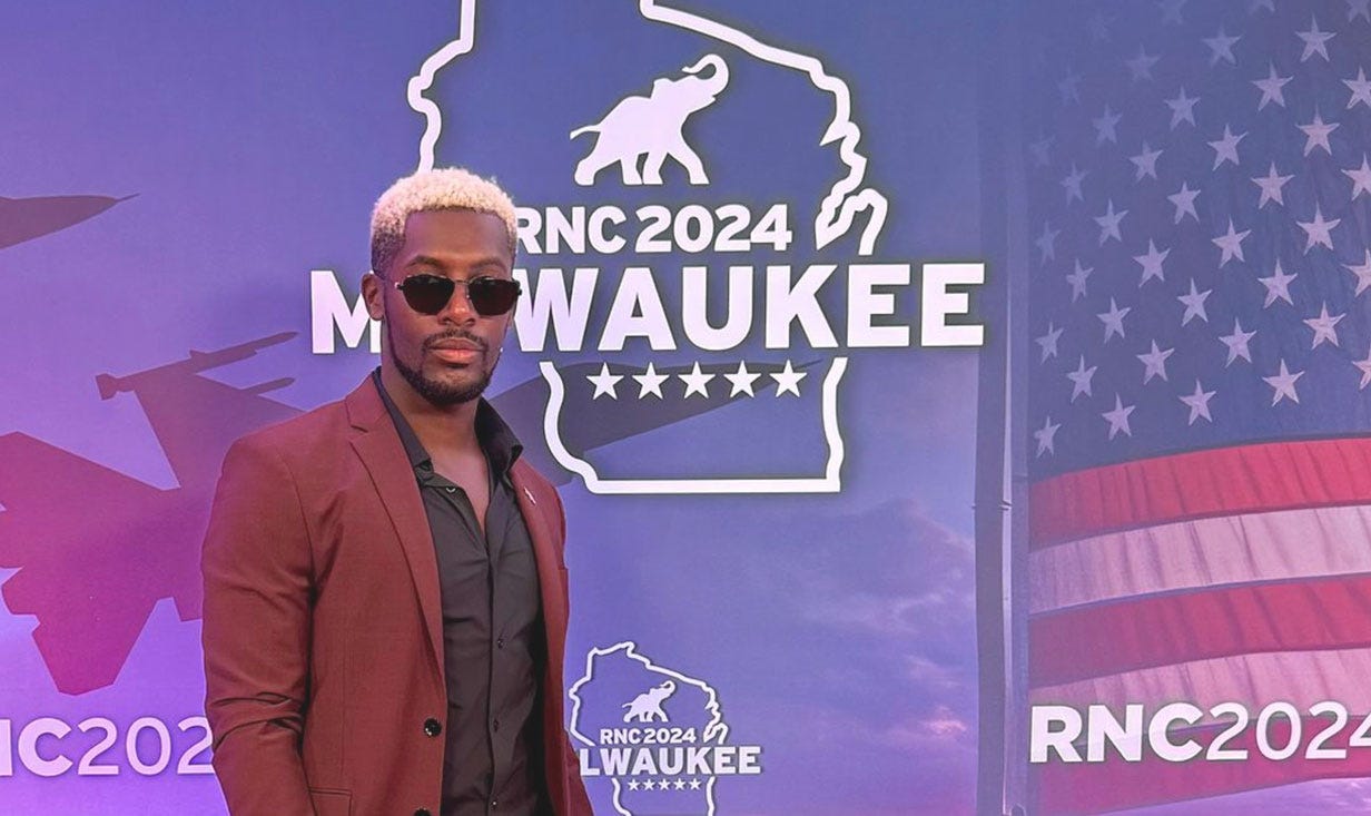 Xaviaer Durousseau, a 27-year-old conservative influencer, attends the Republican National Convention in Milwaukee.