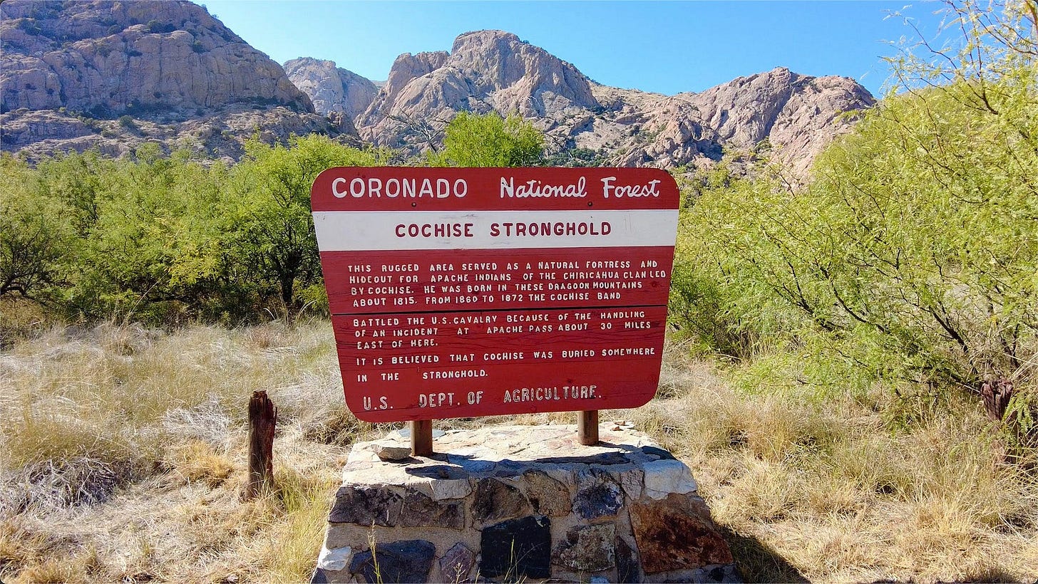 Coronado National Forest Information Sign With Historical Information About Cochise Stronghold coronado national forest information sign with historical information about cochise stronghold