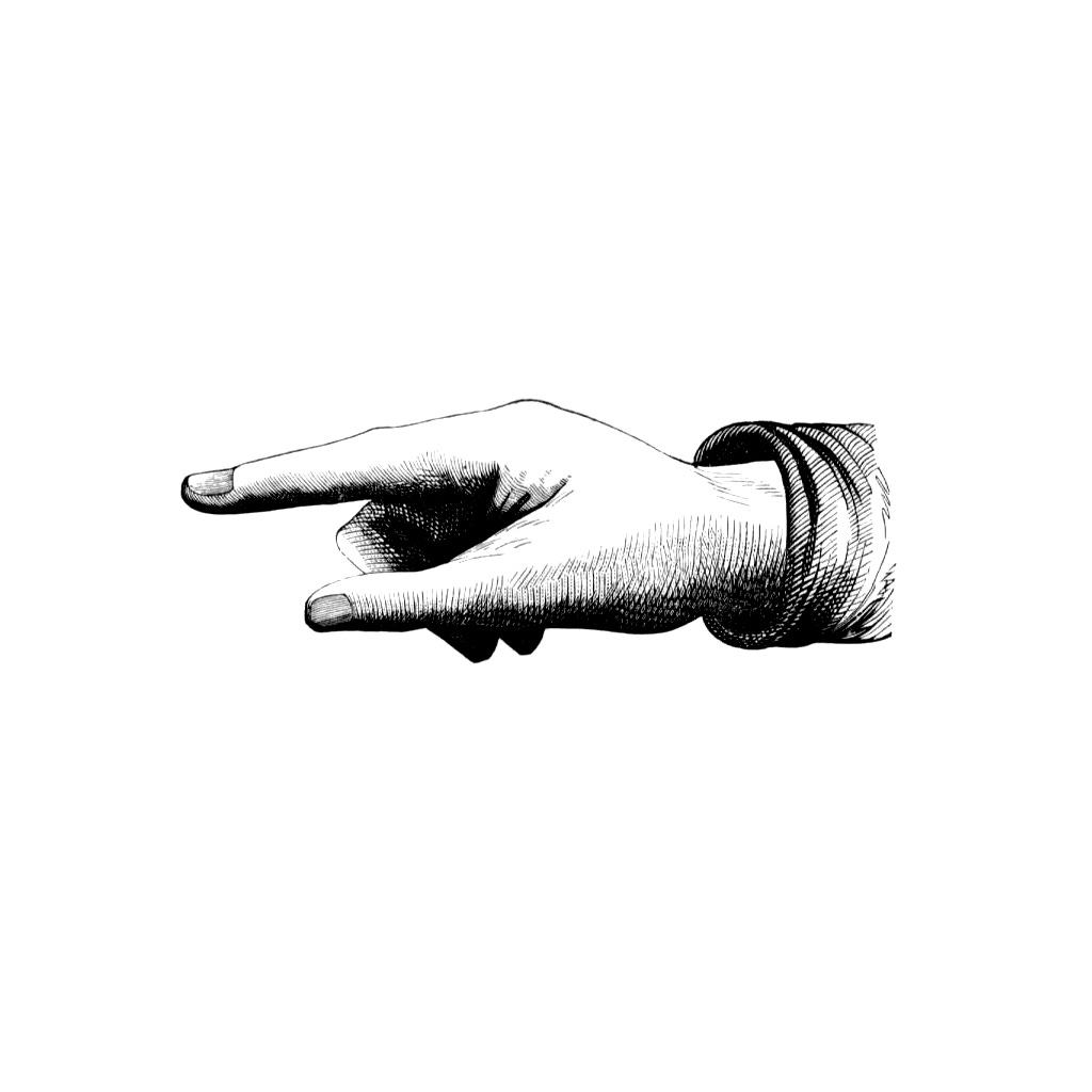 A hand pointing to the left.