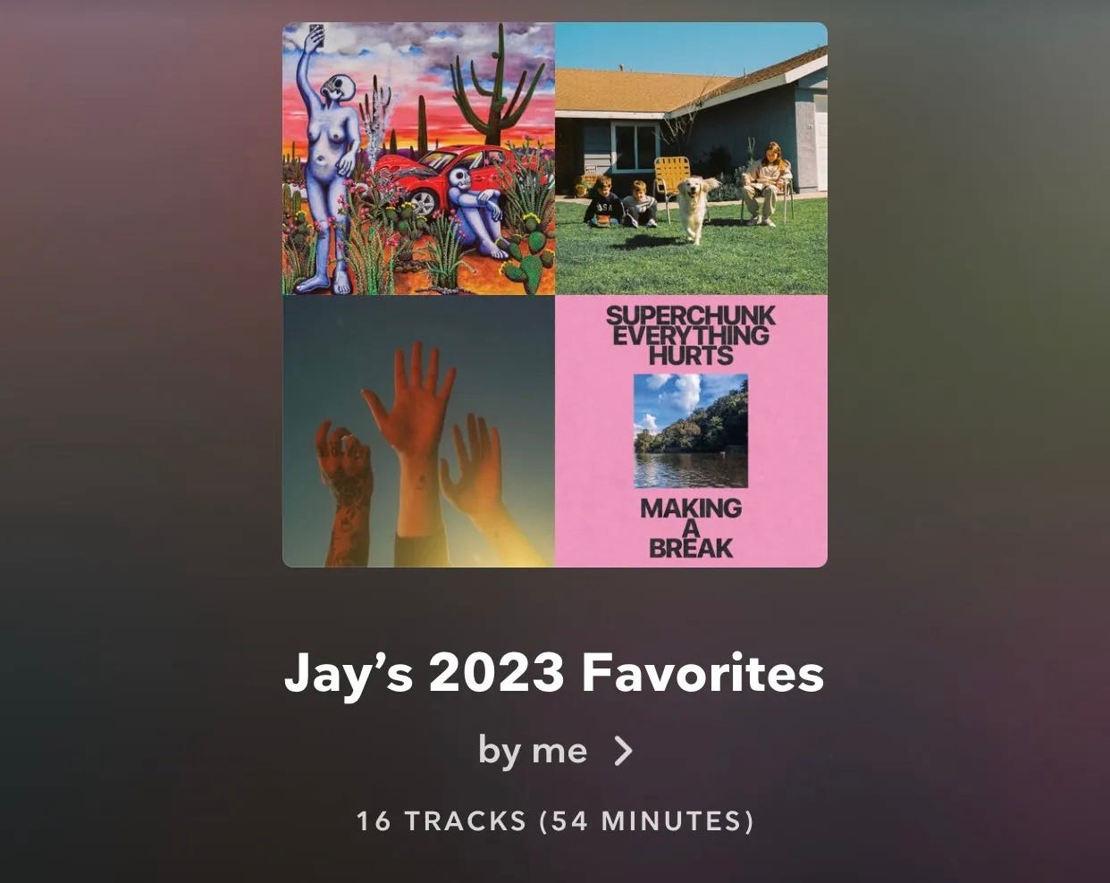 Screen capture of top of tidal playlist called Jay’s 2023 Favorites 