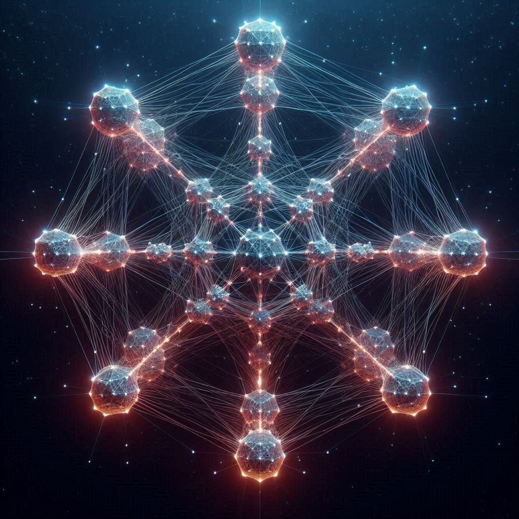 a graph in space of nodes that are 7-sided connected by electricified edges