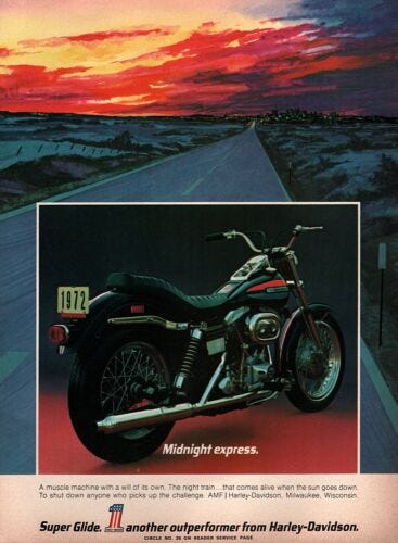 1972 Harley Davidson Super Glide Motorcycle "Midnight" Original Color Ad |  eBay