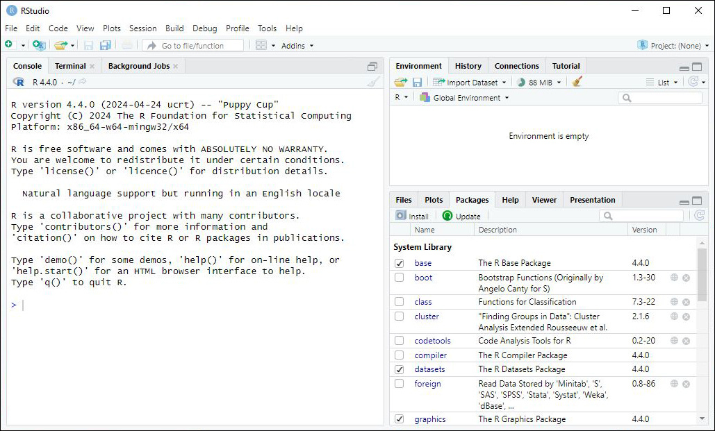 A screenshot of RStudio. 