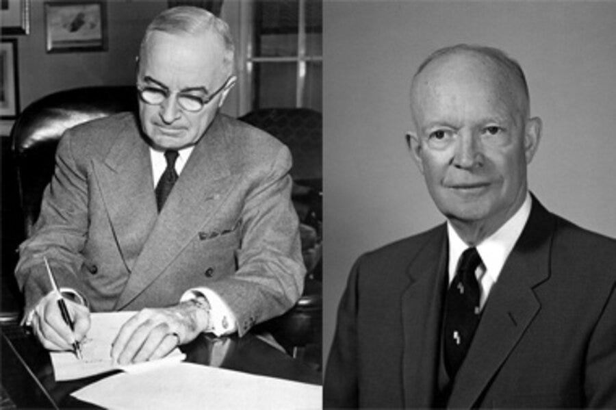 President Harry S. Truman on the left, President (and former General) Dwight D. Eisenhower on the right.