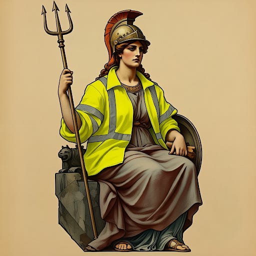 An image of Lady Britannia wearing a high-vis jacket