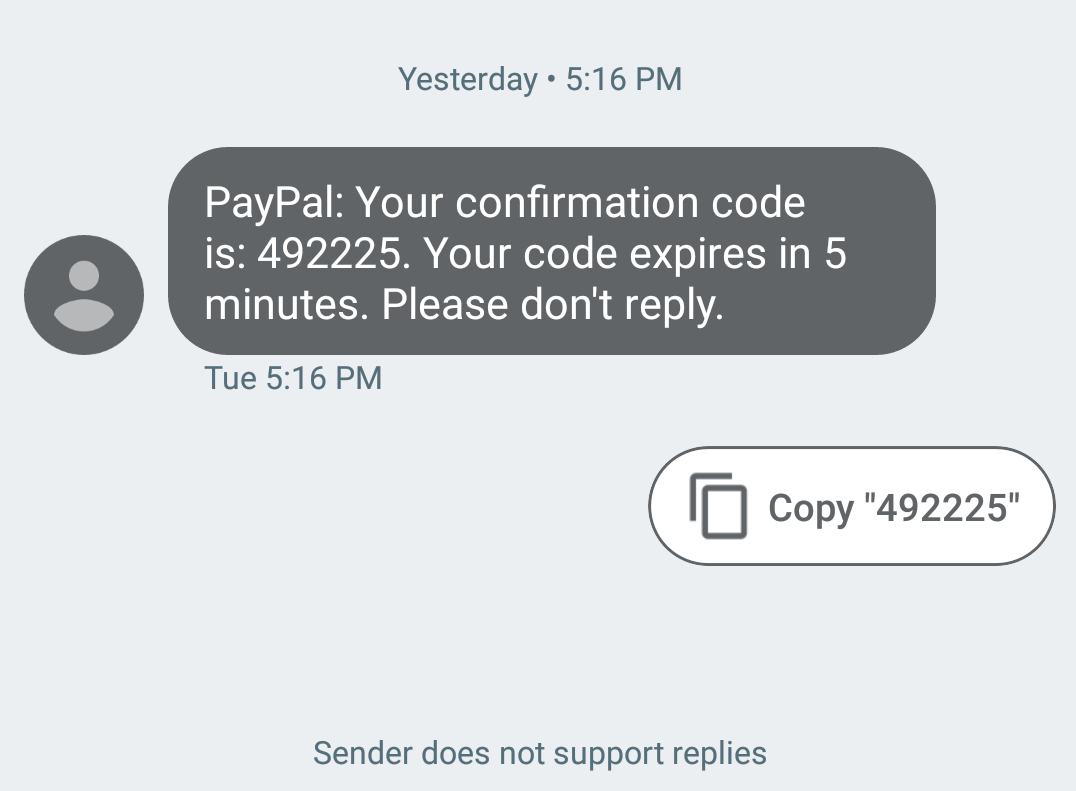 android - Send SMS containing verification code with a "copy code" button -  Stack Overflow