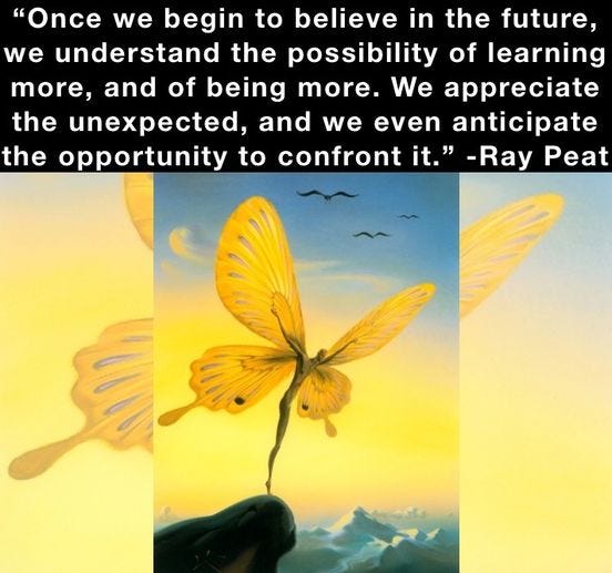 Peut être une image de texte qui dit ’"Once we begin to believe in the future we understand the possibility of learning more, and of being more. We appreciate the unexpected, and we even anticipate the opportunity to confront it." -Ray Peat’