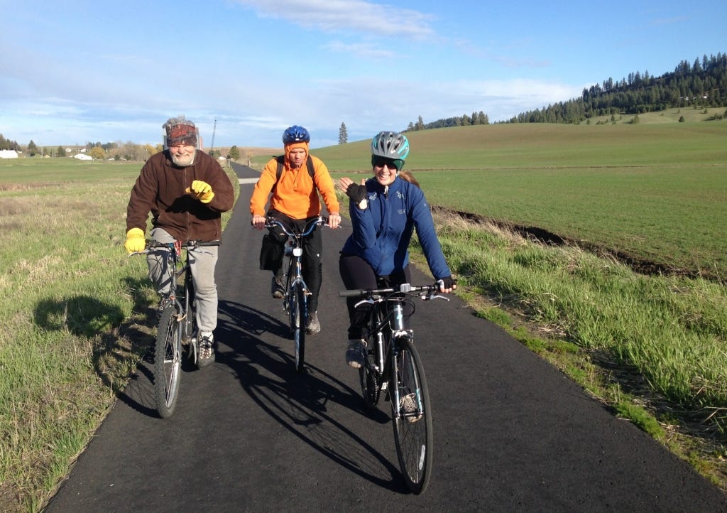 Cruising a rails-to-trails with dad, bro and Chelsea.