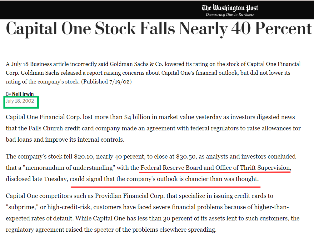 Capital One stock poor performance