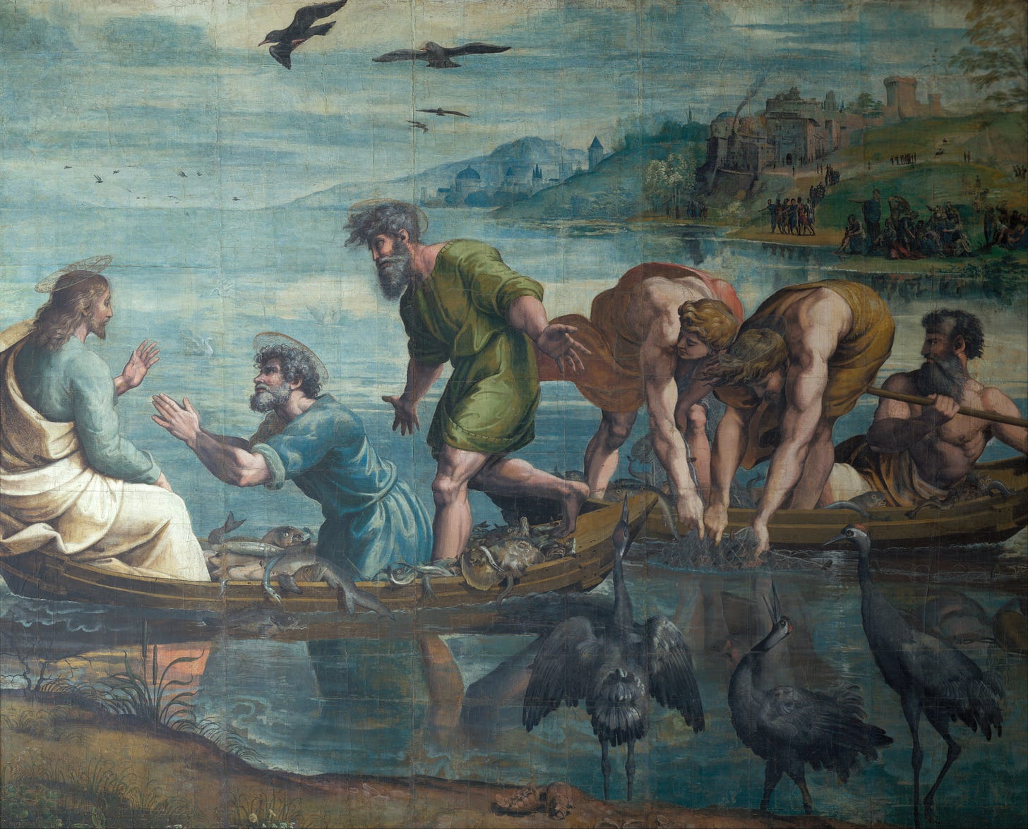 Image of Raphael's cartoon painting titled: "The Miraculous Draught of Fishes