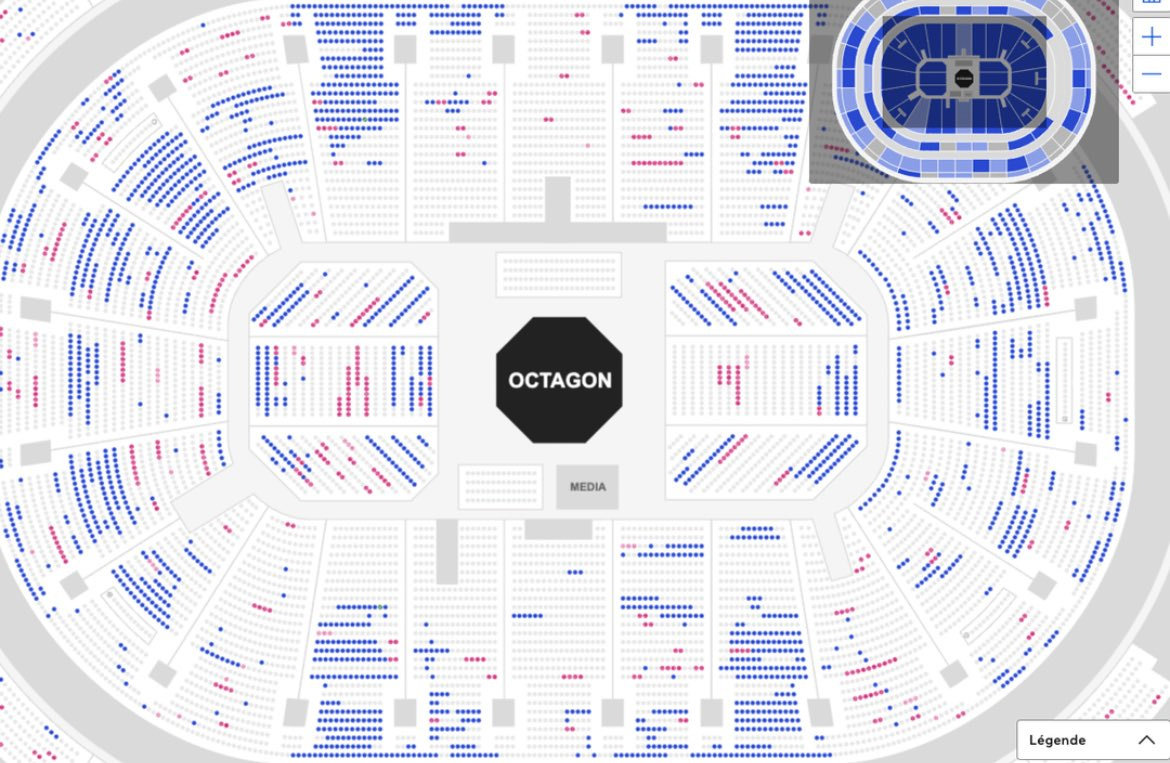Graphic showing many unsold seats for UFC 315