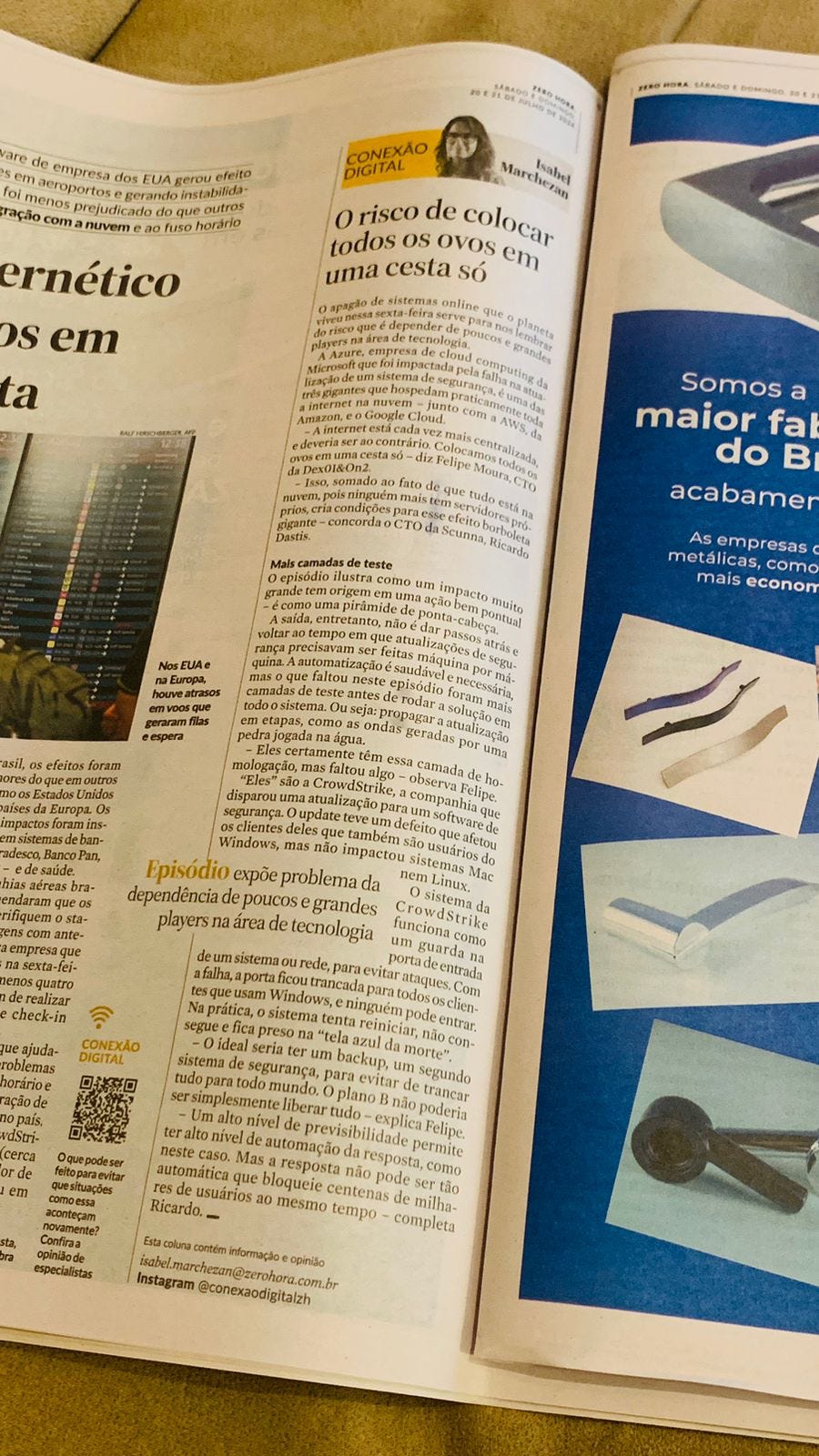 Foto do jornal impresso Zero Hora com a matéria em questão