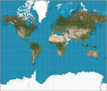 Maps are all lies - Representing a spherical earth on a flat world map ...