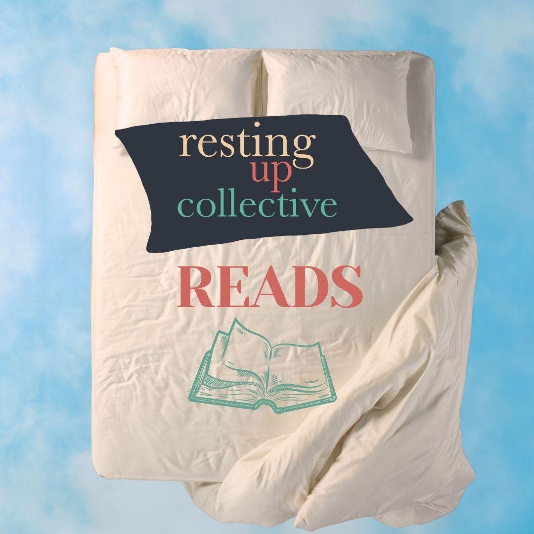 [Image description: a white double bed with the duvet crumpled in the right-hand corner on a blue sky background. The RUC pillow logo is overlaid over two pillows. Below READ is capitalised in red. Beneath that is a pale green outline of an open book.]