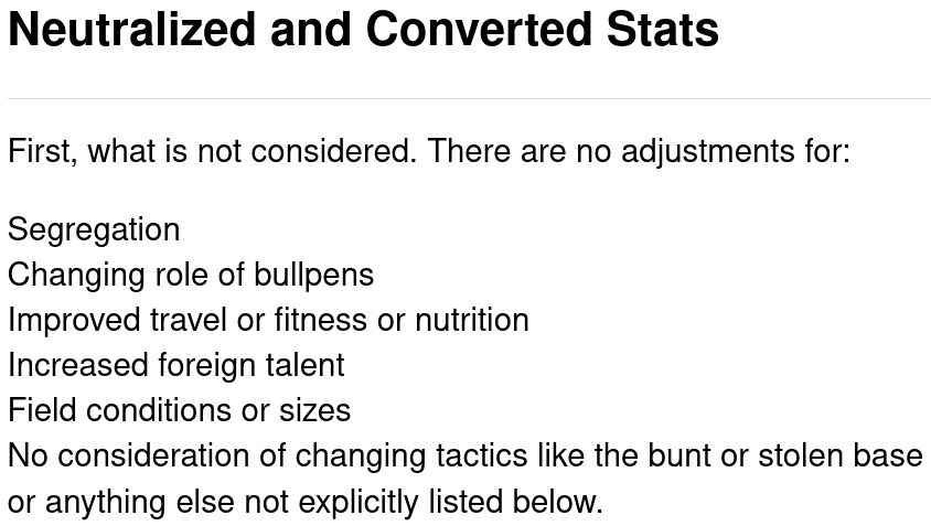 Baseball Reference Neutralized and Converted Stats