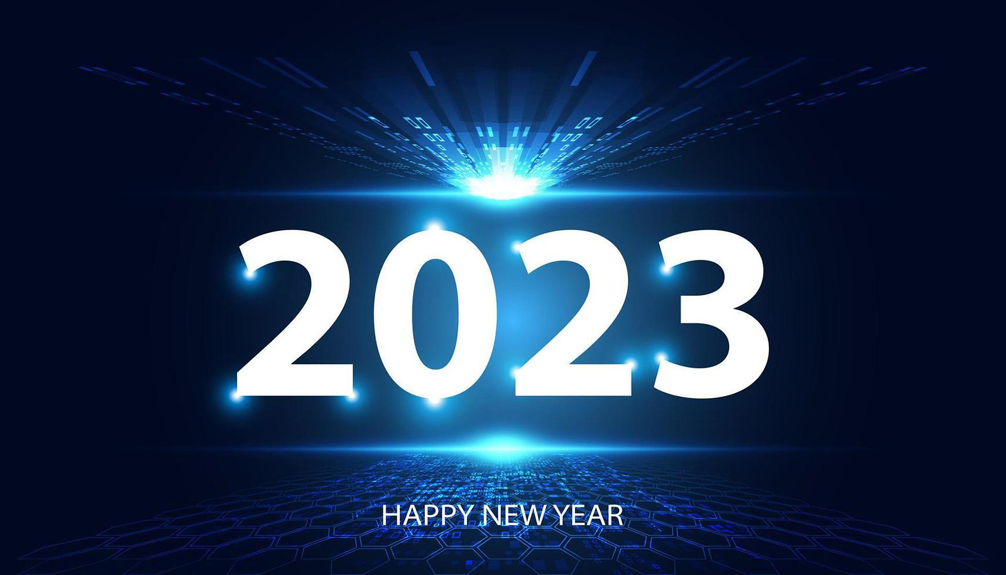 Abstract Happy new year 2023 forward light perspective on blue background  digital futuristic modern hi-tech space 14918974 Vector Art at Vecteezy