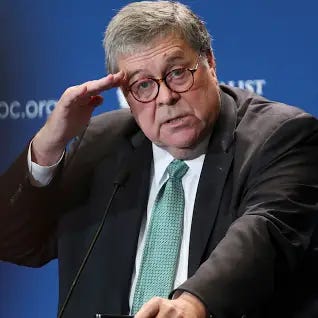 WASHINGTON, DC - SEPTEMBER 20: Former U.S. Attorney General William Barr speaks at a meeting of the Federalist Society on September 20, 2022 in Washington, DC. Barr spoke as The Federalist Society for Law and Public Policy Studies held its Education Law and Policy Conference. (Photo by Win McNamee/Getty Images)