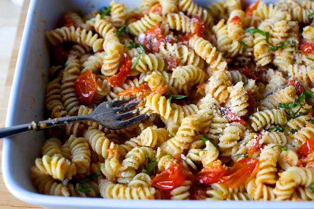 fusilli with baked tomato sauce