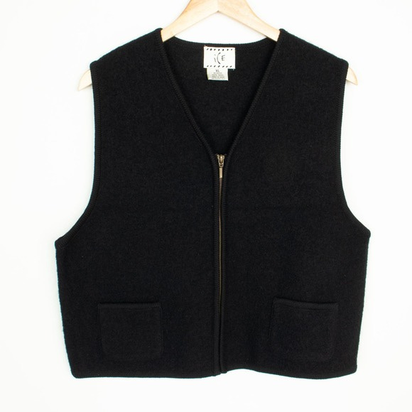 vintage boiled wool vest xl black zip up