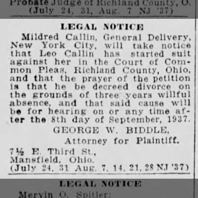 screenshot of newspaper item from the Mansfield News Journal dated 7 August 1937