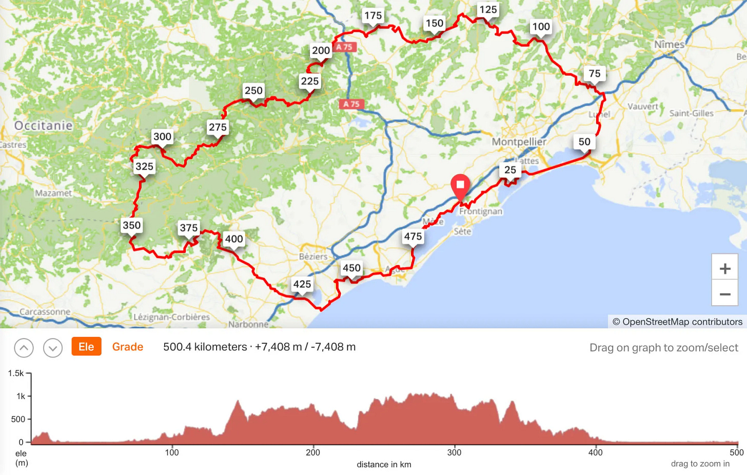 Kilométrage et profil sur Ridewithgps Kilométrage et profil sur Ridewithgps