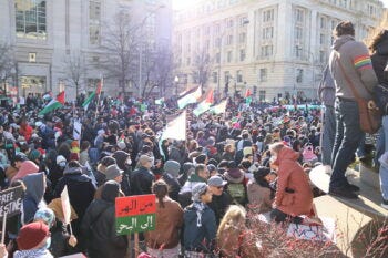 Crowd in Freedom Plaza for the March on Washington for Gaza; photo by Elvert Barnes