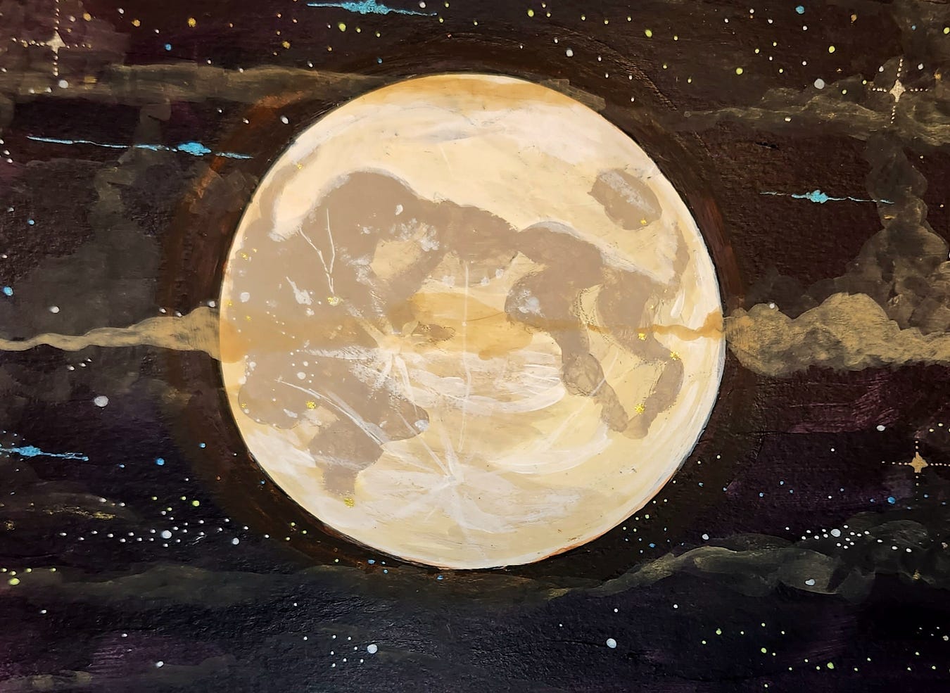 An illustration of the full moon in a swirly nightscape