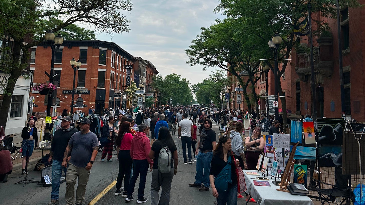 Hamiltonians out and about on busy James Street North during the June art crawl