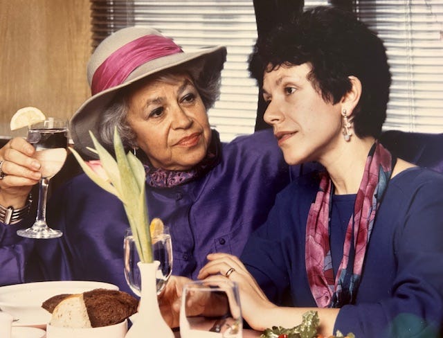 Fredelle and Rona Maynard lunching in a restaurant